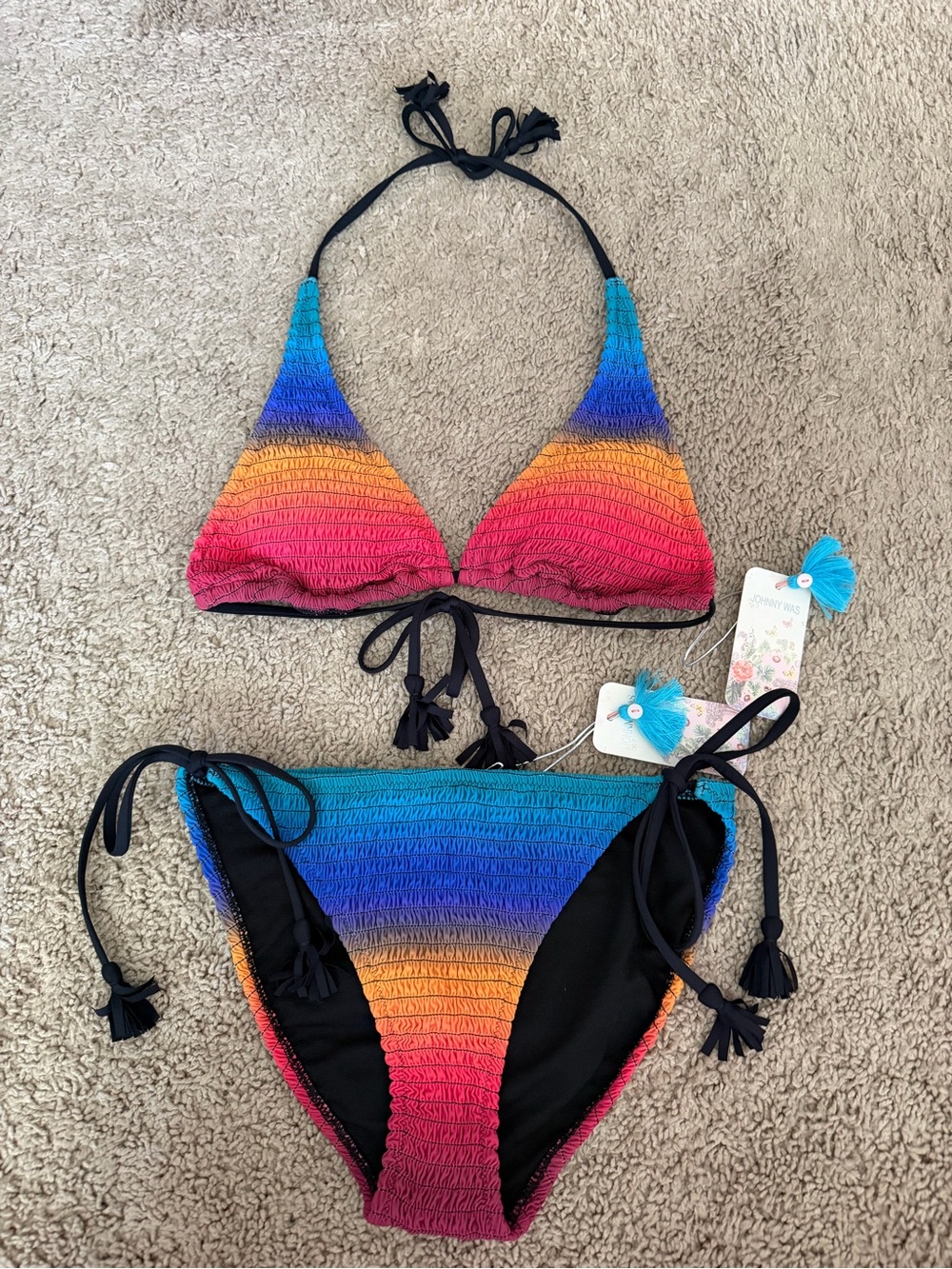 Johnny Was Campsis Smocked String Bikini Ombré Size Small NWT